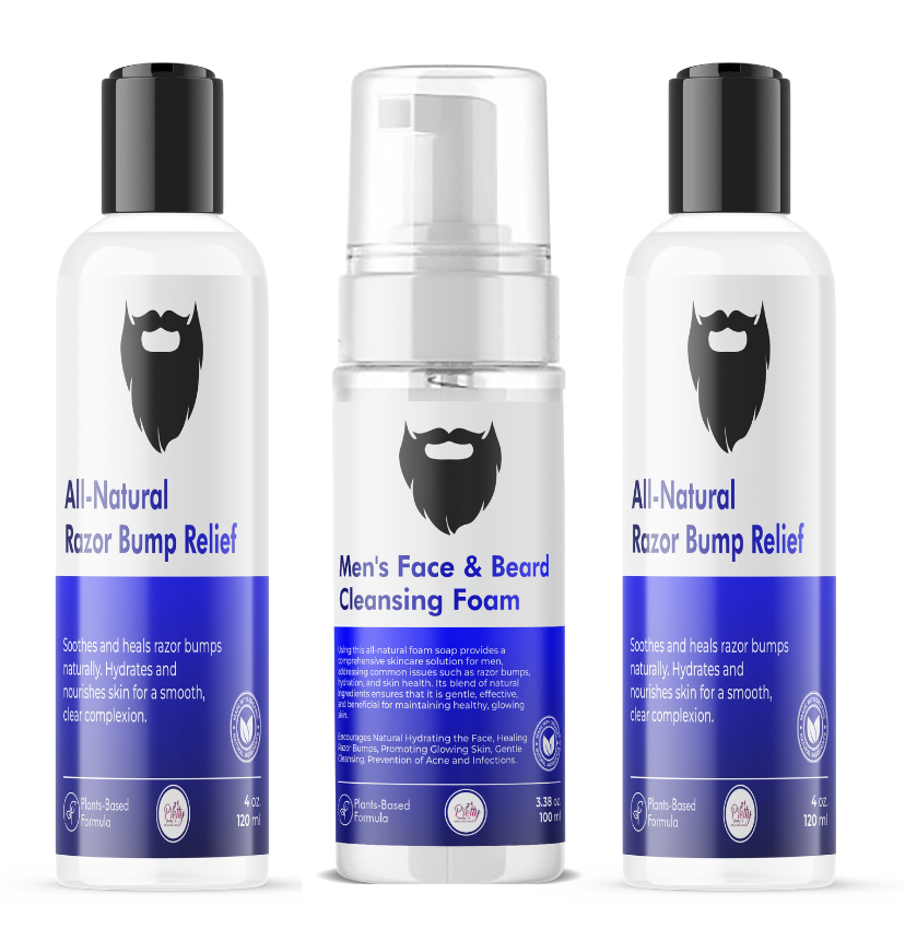 Men's Beard and Face Cleansing Foam & Razor Relief Bundle